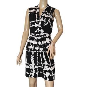 BCBGMAXAZRIA Black White Abstract Print Sleeveless Dress XXS Gathered Waist